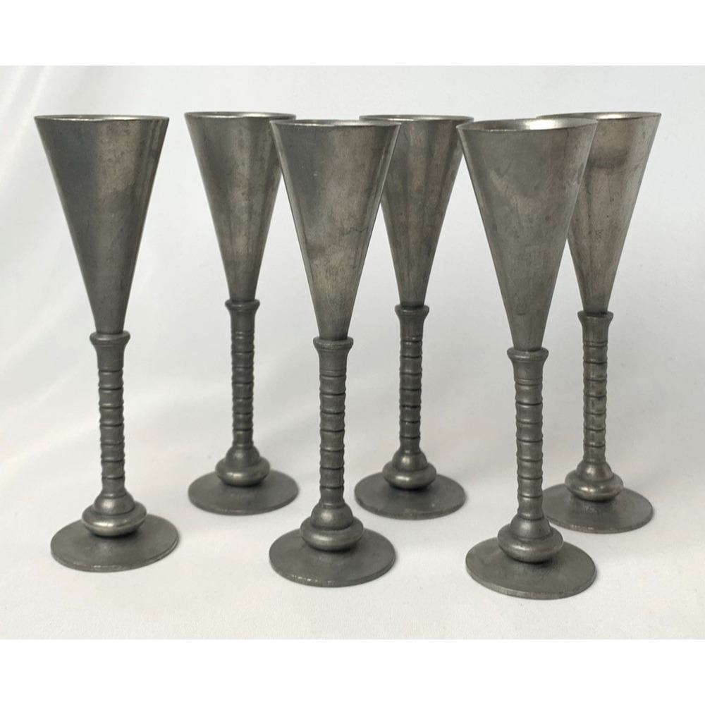 Gunnar Havstad Pewter Goblets Set of 6 Vintage Handmade Norway Aquavit Toast